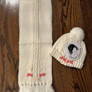 NEW Sarah Louise girls matching Scarf & Hat w/pink bows
